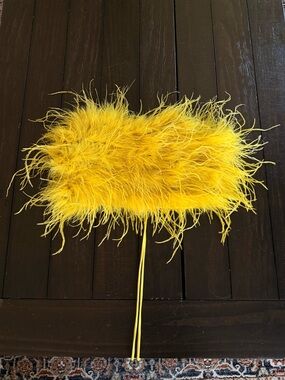 Yellow Feather Trim Strapless Corset Style Top | XS